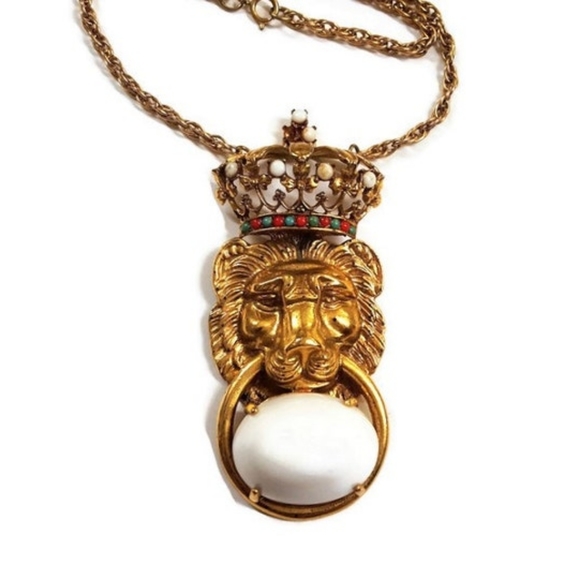 Pauline Rader Huge Haute Couture Runway Crowned Lion Necklace Signed - Picture 1 of 4